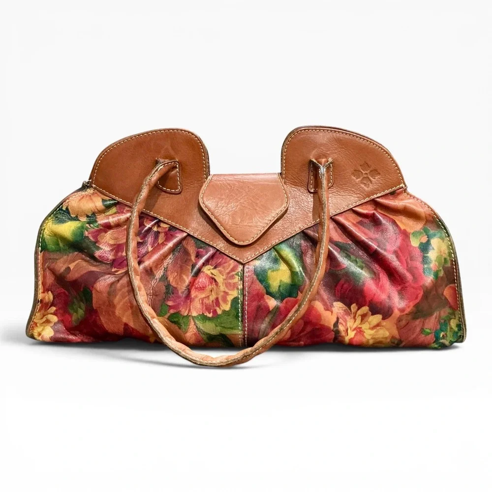 Patricia Nash Lionel Satchel XL Leather Floral Print Shoulder Bag  Purse